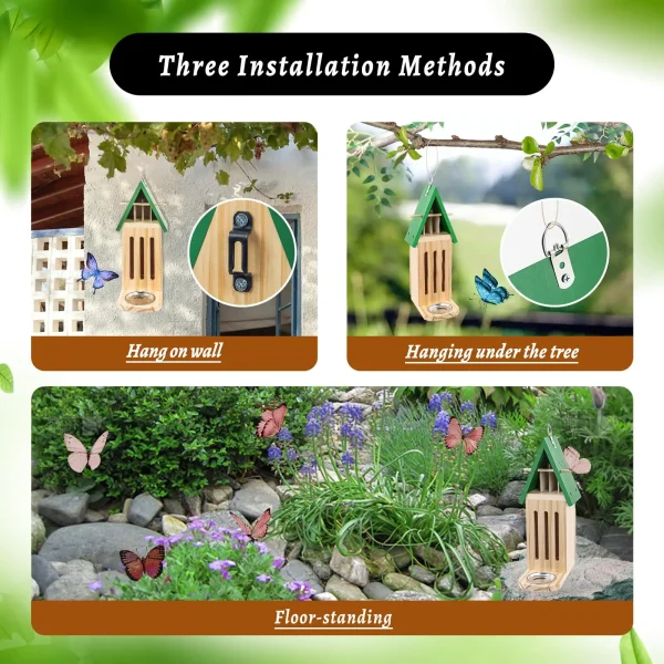 Outdoor butterfly houses and feeders, wooden butterfly houses in gardens, natural butterfly habitats, floors or tree walls - Image 4