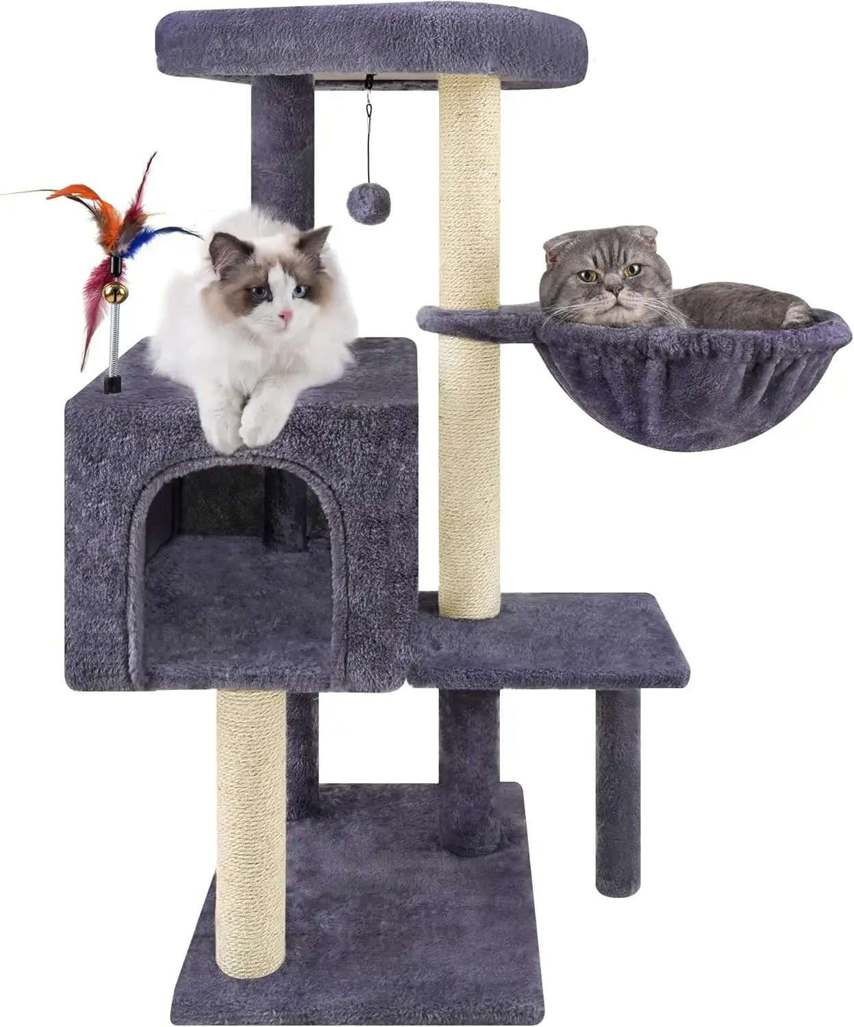 Multifunction Cat Tree – Cozy Hammock Tower with Jute Scratching Posts and Toys - Image 2