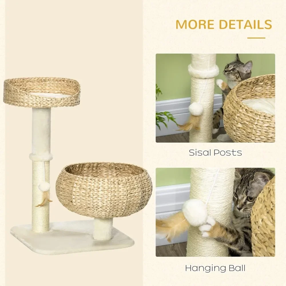 28-Inch Elevated Cat Tree with Scratching Post – Basket Design Small Cat Tower with Toy Ball - Image 4