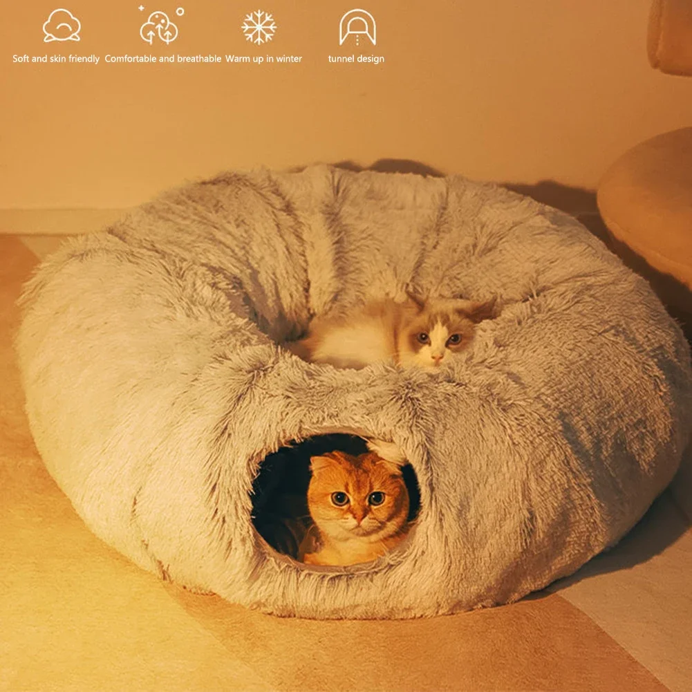 2-in-1 Cat Tunnel and Bed – Long Plush Foldable Cat Toy Tunnel for Small Dogs and Kittens - Image 2