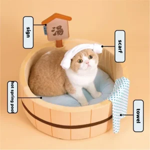 Korean Style Hot Spring Cat Bed – Detachable Dog Bathtub Nest for Small Pets