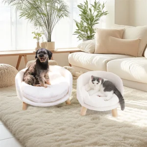 Luxury Plush Cat Bed Stool – Waterproof Wooden Pet Chair with Washable Cushion
