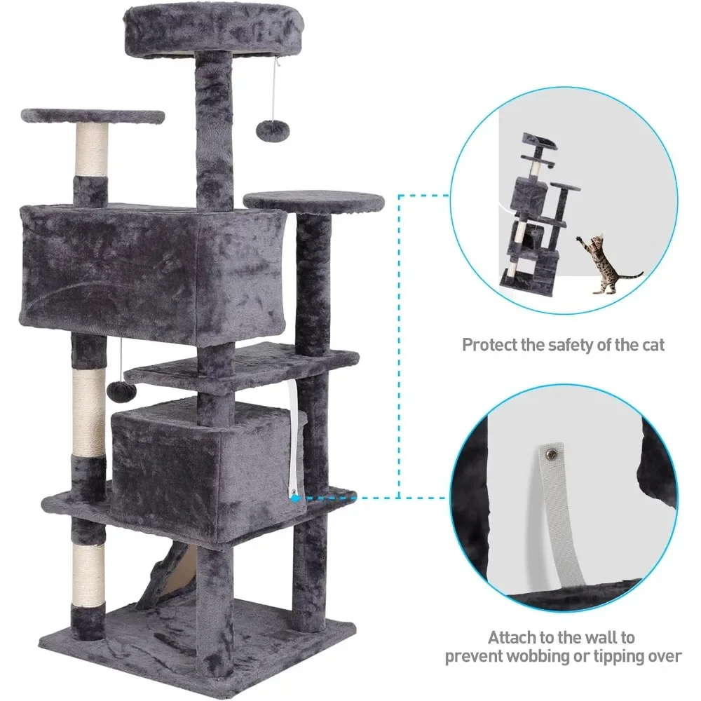 54-Inch Multi-Level Cat Tower – Condo Tree Furniture with Scratching Posts - Image 5