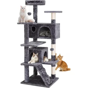 54-Inch Multi-Level Cat Tower – Condo Tree Furniture with Scratching Posts