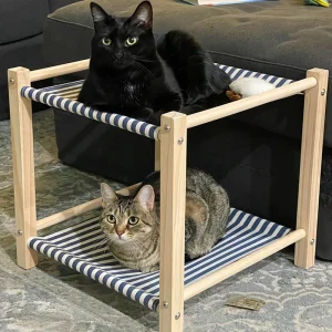 Double-Layer Cat Hammock – Pine Wood Elevated Bed for Indoor Cats