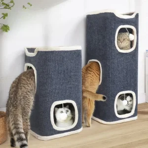 3-Tier Covered Cat Bed Tent – Soft Mat Hideaway Cat Cave with Hanging Ball