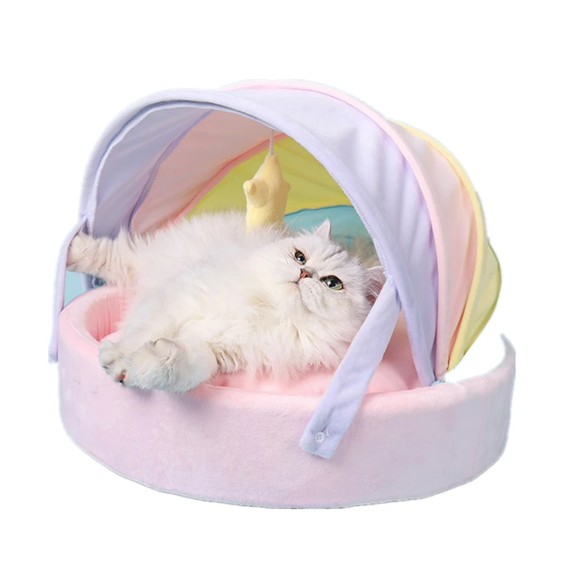 Rainbow Tent Cat House – Cute Warm Bed for Small Dogs and Indoor Cats - Image 3