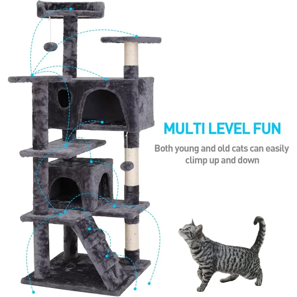 54-Inch Multi-Level Cat Tower – Condo Tree Furniture with Scratching Posts - Image 6