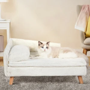 Elevated L-Shaped Pet Sofa – Indoor Cat and Dog Lounge Couch with Soft Cushion