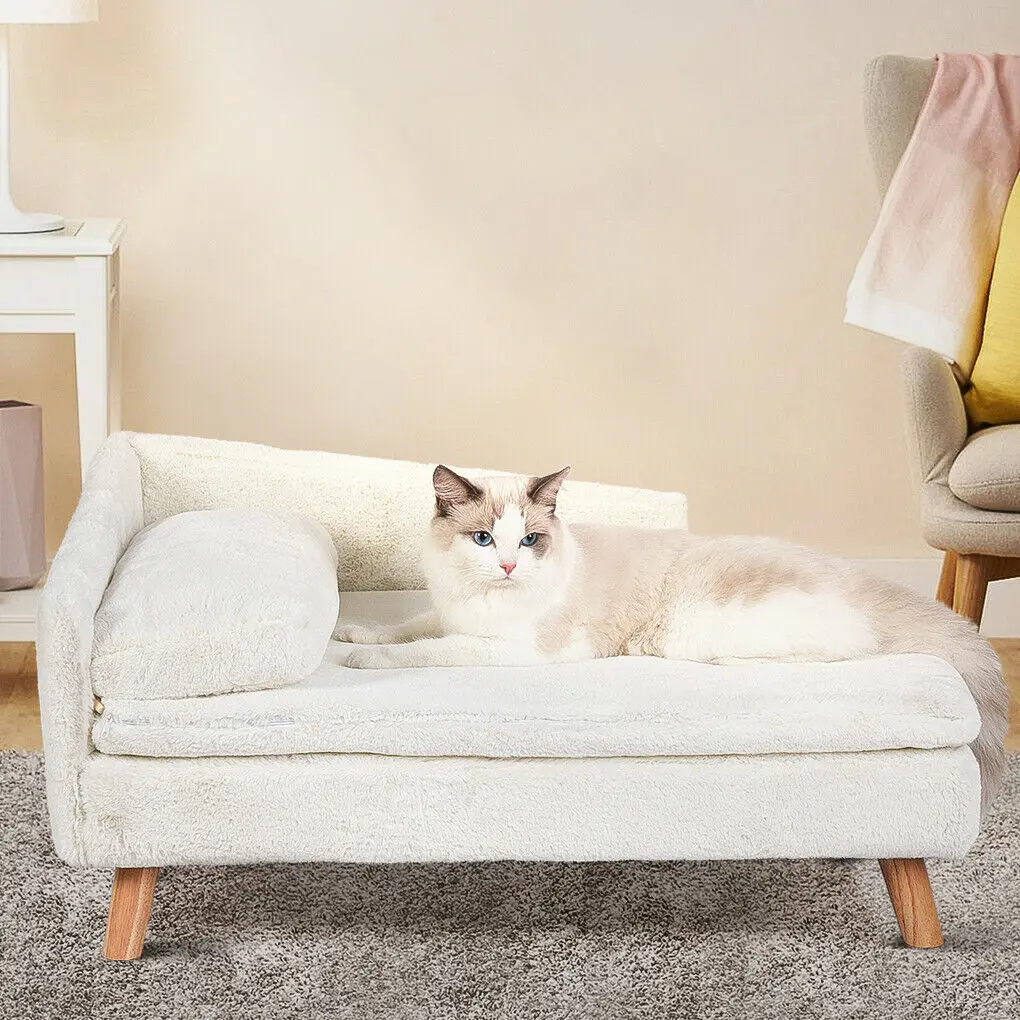 Elevated L-Shaped Pet Sofa – Indoor Cat and Dog Lounge Couch with Soft Cushion