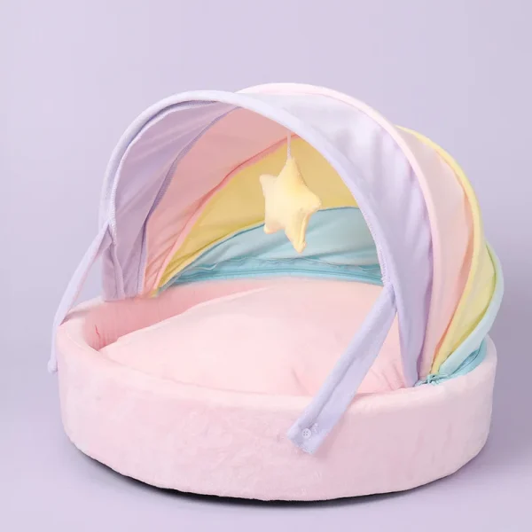 Rainbow Tent Cat House – Cute Warm Bed for Small Dogs and Indoor Cats - Image 5