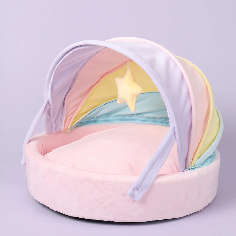 Rainbow Tent Cat House – Cute Warm Bed for Small Dogs and Indoor Cats - Image 5