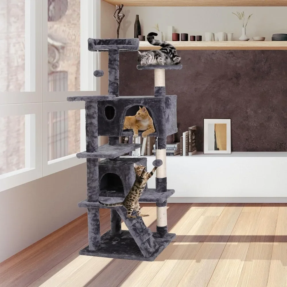 54-Inch Multi-Level Cat Tower – Condo Tree Furniture with Scratching Posts - Image 3