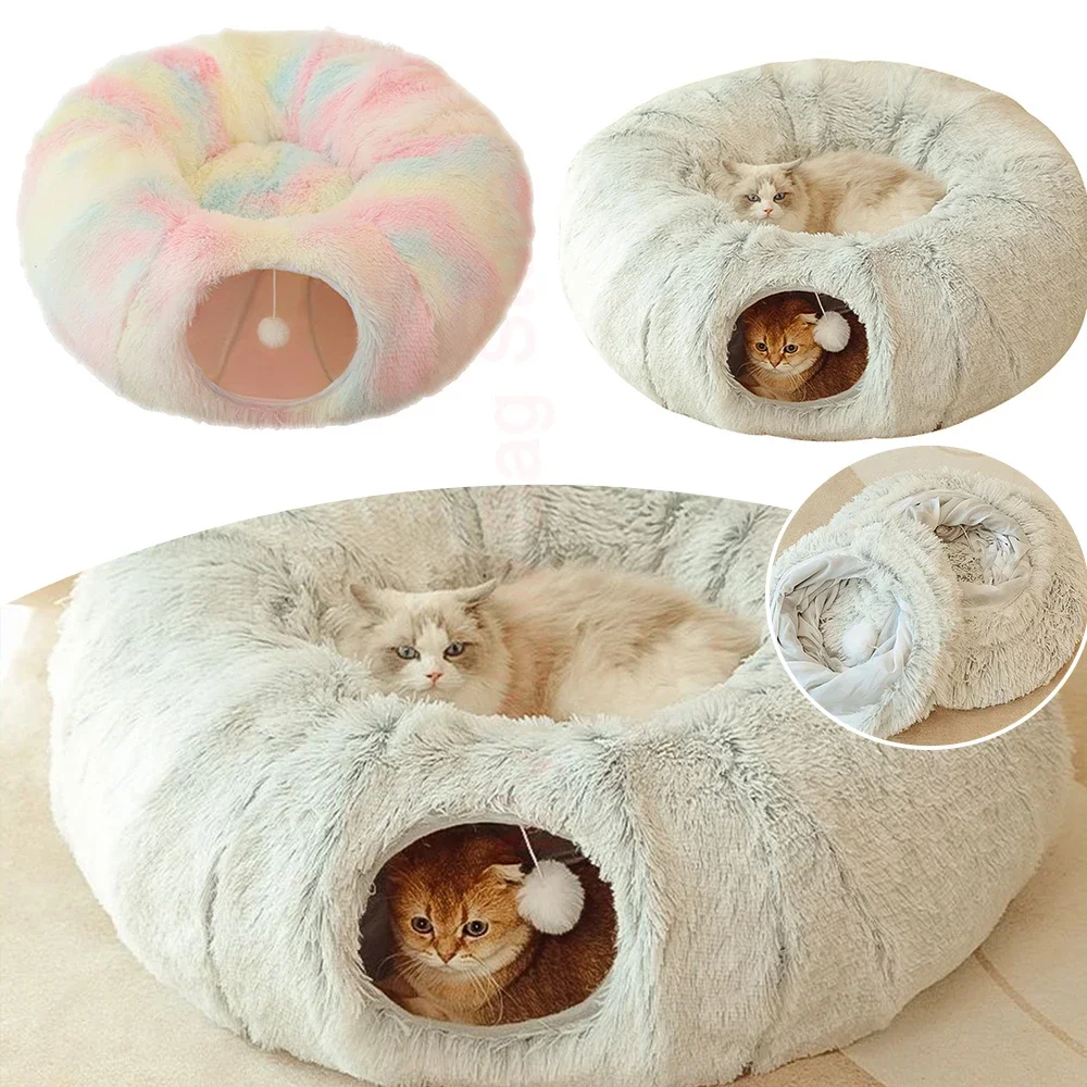 2-in-1 Cat Tunnel and Bed – Long Plush Foldable Cat Toy Tunnel for Small Dogs and Kittens - Image 6