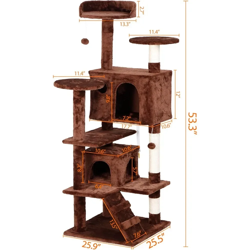 54-Inch Multi-Level Cat Tower – Indoor Activity Center with Bed and Scratching Post - Image 6
