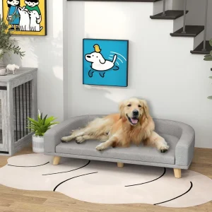 Luxury Dog Sofa Couch – Washable Pet Bed with Cushion and Wooden Legs