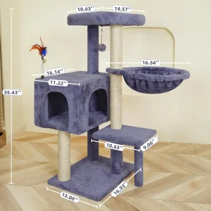 Multifunction Cat Tree – Cozy Hammock Tower with Jute Scratching Posts and Toys