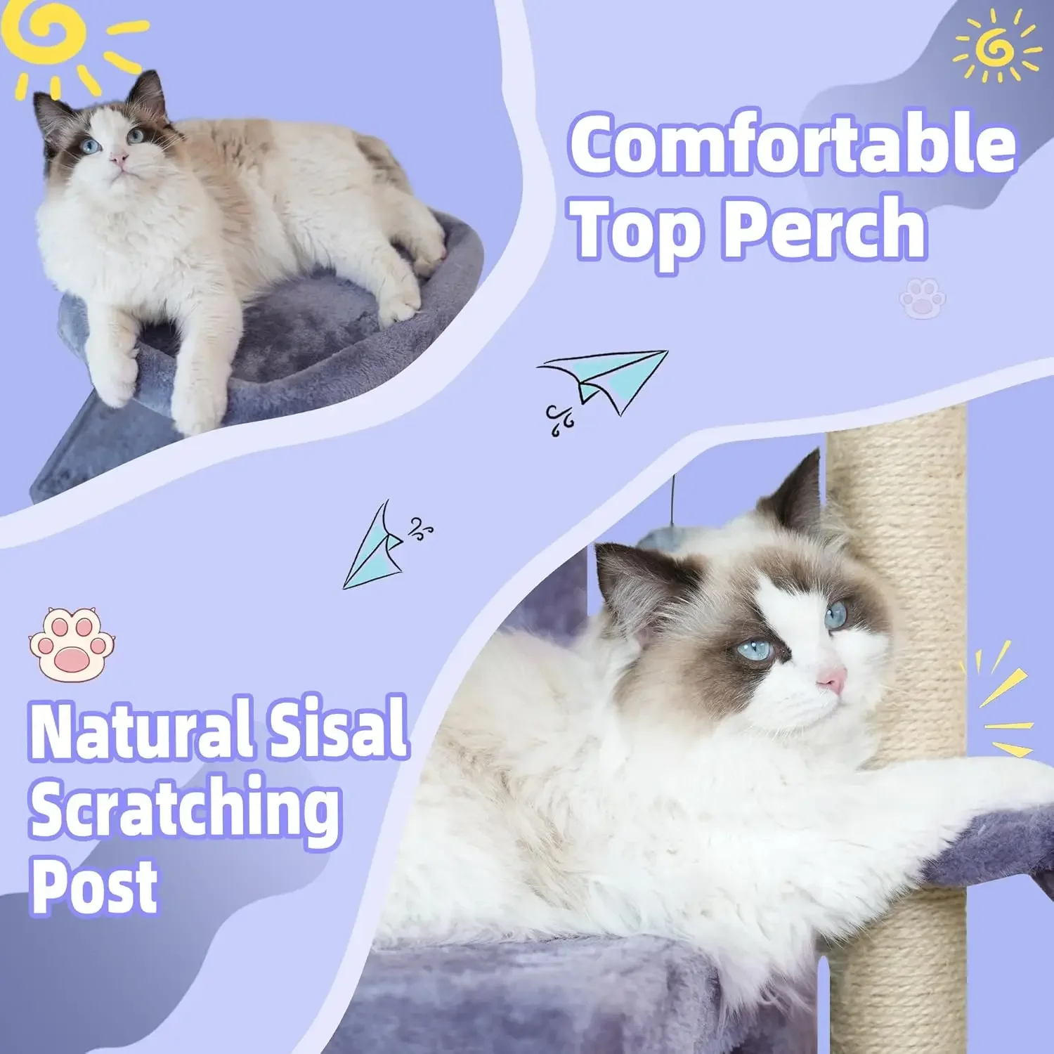 Multifunction Cat Tree – Cozy Hammock Tower with Jute Scratching Posts and Toys - Image 4