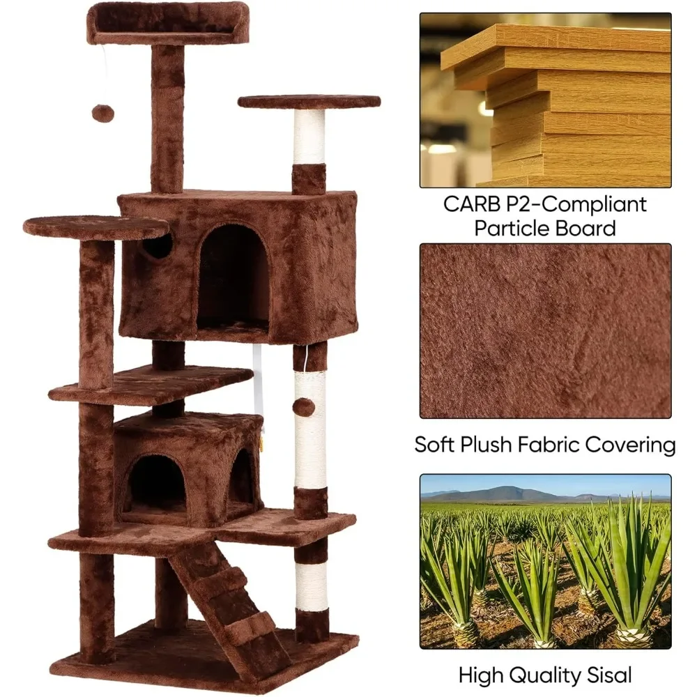 54-Inch Multi-Level Cat Tower – Indoor Activity Center with Bed and Scratching Post - Image 3