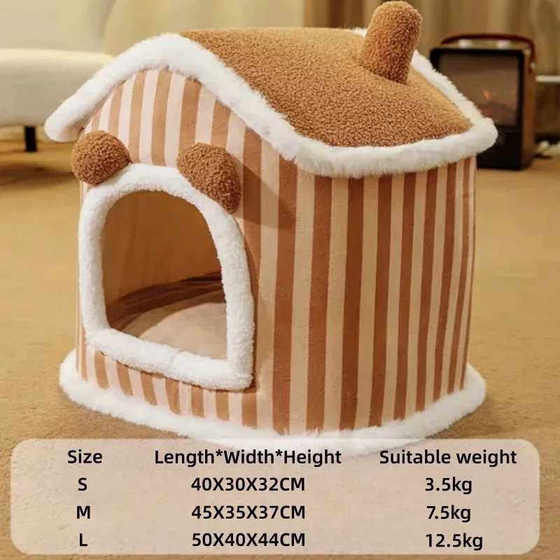 Foldable Deep Sleep Cat Bed – Washable Striped Plush Bed for Dogs and Cats - Image 6