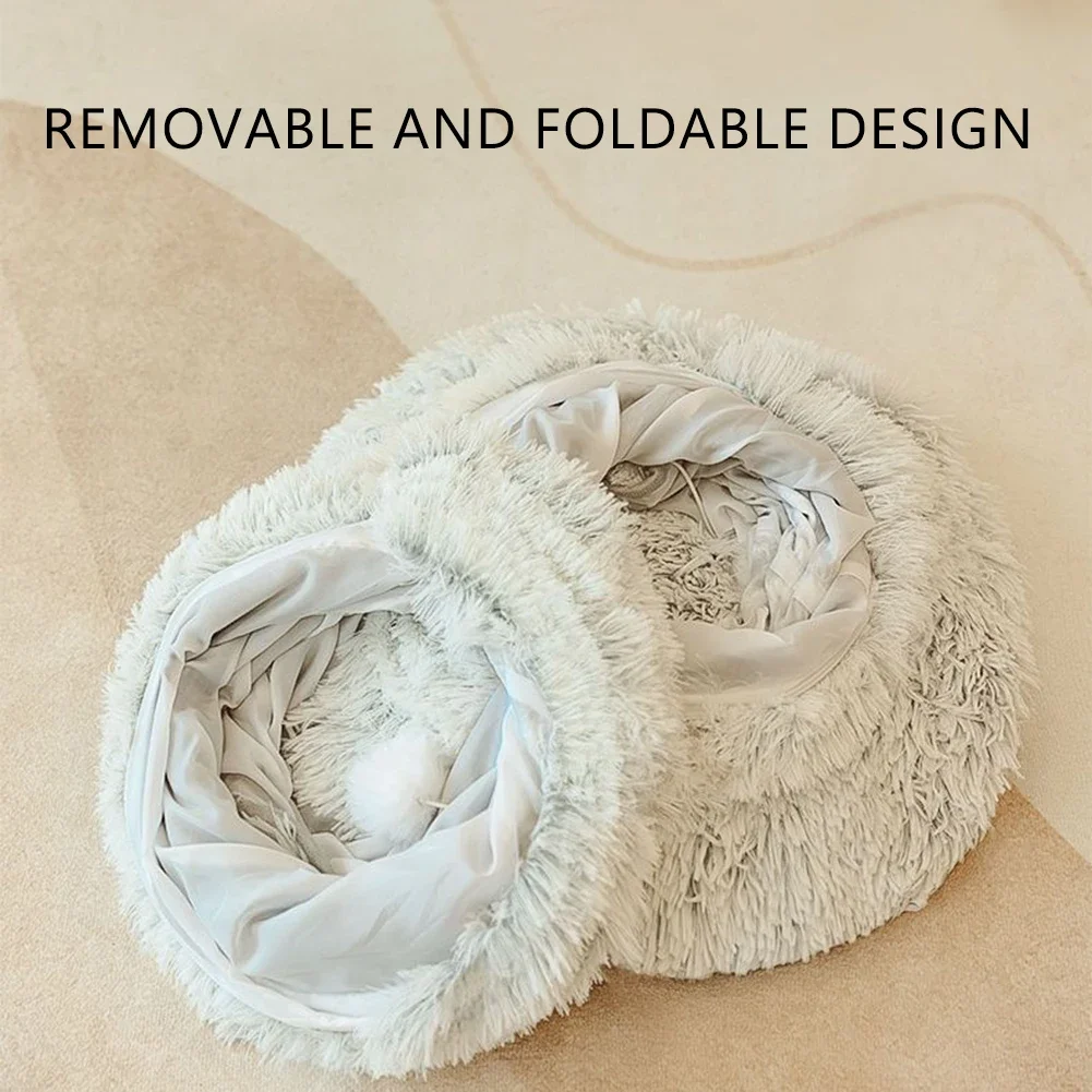 2-in-1 Cat Tunnel and Bed – Long Plush Foldable Cat Toy Tunnel for Small Dogs and Kittens - Image 4
