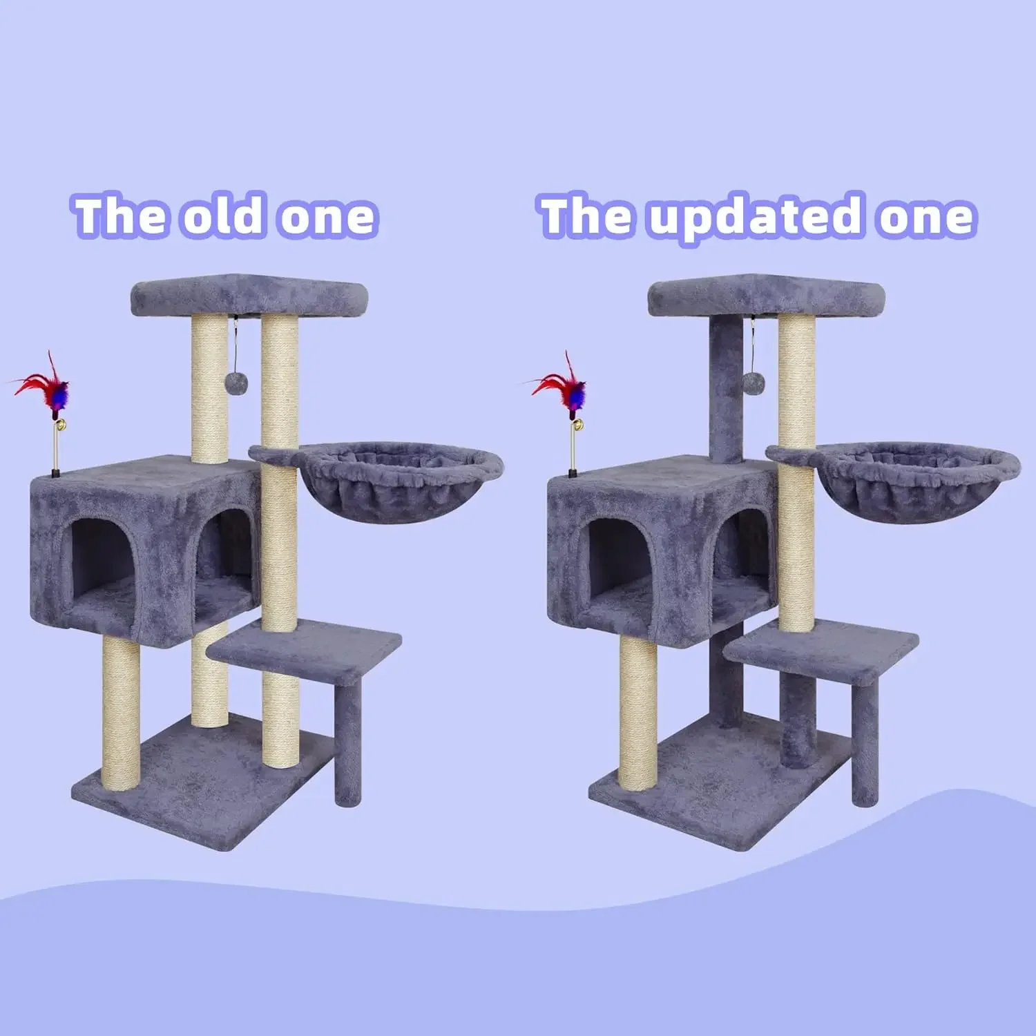 Multifunction Cat Tree – Cozy Hammock Tower with Jute Scratching Posts and Toys - Image 6