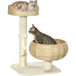 28-Inch Elevated Cat Tree with Scratching Post – Basket Design Small Cat Tower with Toy Ball