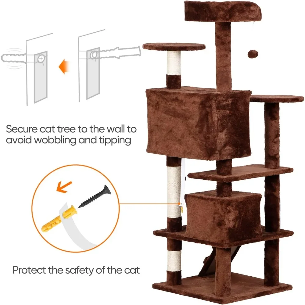 54-Inch Multi-Level Cat Tower – Indoor Activity Center with Bed and Scratching Post - Image 4