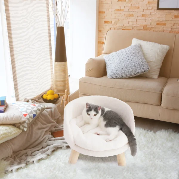 Luxury Plush Cat Bed Stool – Waterproof Wooden Pet Chair with Washable Cushion - Image 2