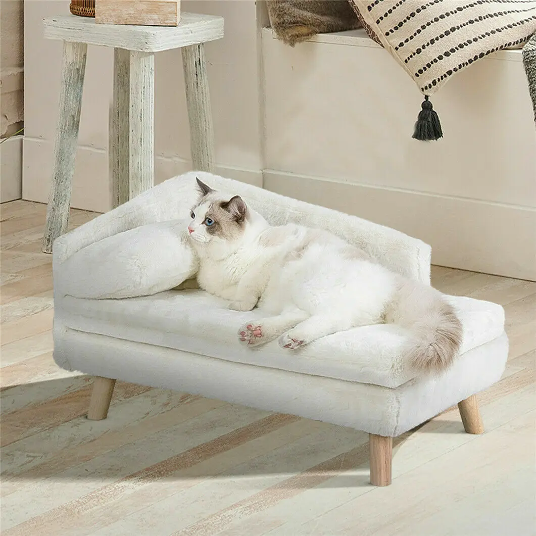 Elevated L-Shaped Pet Sofa – Indoor Cat and Dog Lounge Couch with Soft Cushion - Image 2