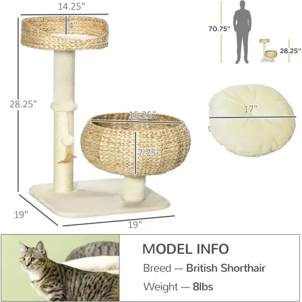 28-Inch Elevated Cat Tree with Scratching Post – Basket Design Small Cat Tower with Toy Ball - Image 5