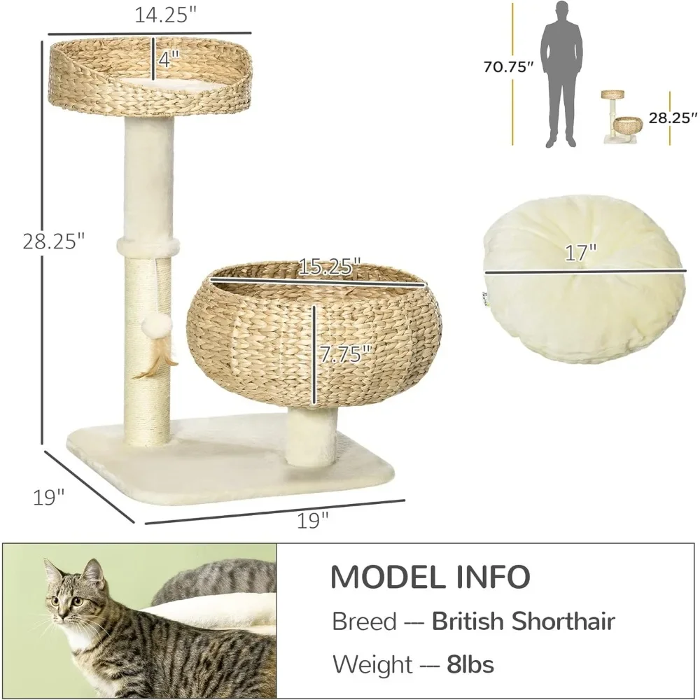 28-Inch Elevated Cat Tree with Scratching Post – Basket Design Small Cat Tower with Toy Ball - Image 5