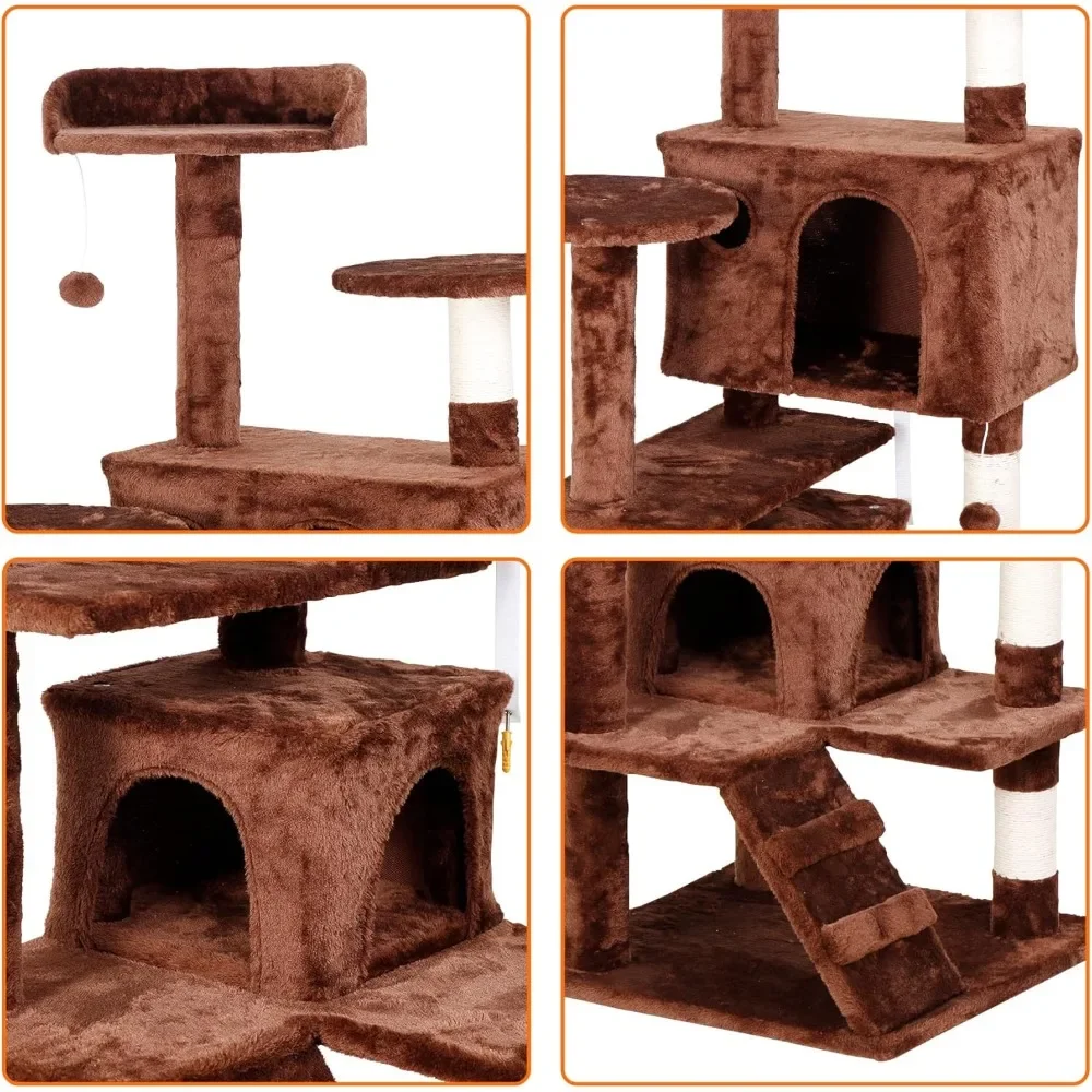 54-Inch Multi-Level Cat Tower – Indoor Activity Center with Bed and Scratching Post - Image 5