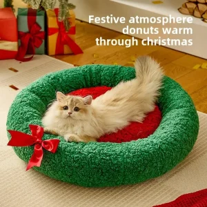 Semi-Closed Warm Cat Bed – Cozy Winter Dog and Cat Nest for Deep Sleep