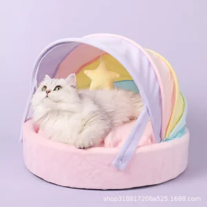 Rainbow Tent Cat House – Cute Warm Bed for Small Dogs and Indoor Cats