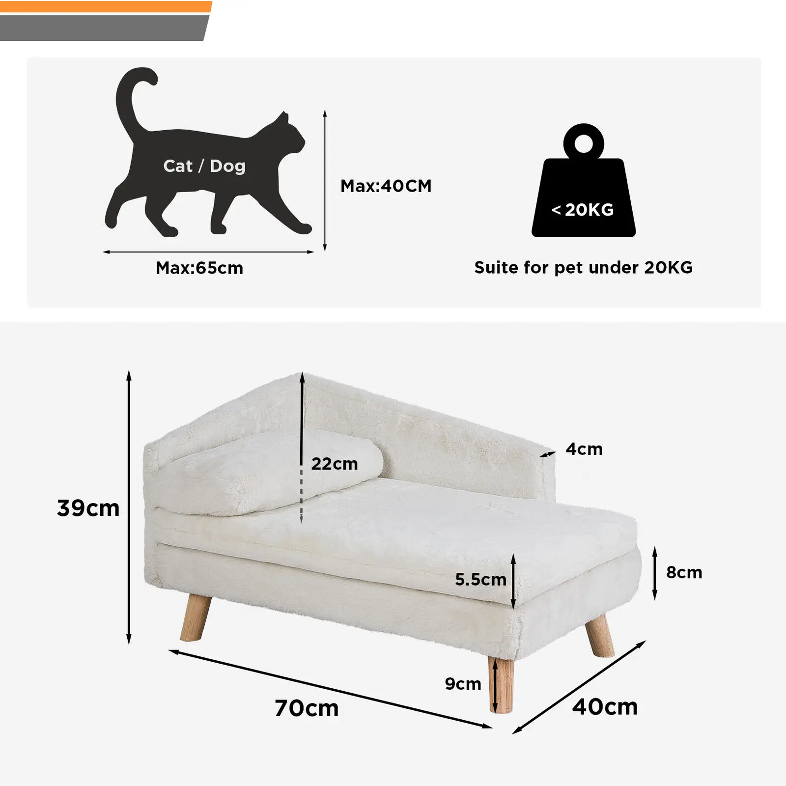 Elevated L-Shaped Pet Sofa – Indoor Cat and Dog Lounge Couch with Soft Cushion - Image 3