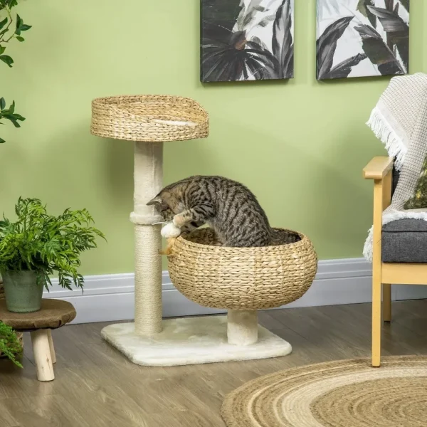 28-Inch Elevated Cat Tree with Scratching Post – Basket Design Small Cat Tower with Toy Ball - Image 2