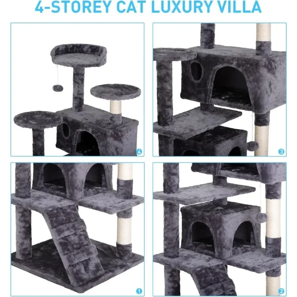 54-Inch Multi-Level Cat Tower – Condo Tree Furniture with Scratching Posts - Image 4