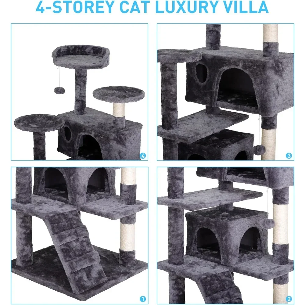 54-Inch Multi-Level Cat Tower – Condo Tree Furniture with Scratching Posts - Image 4