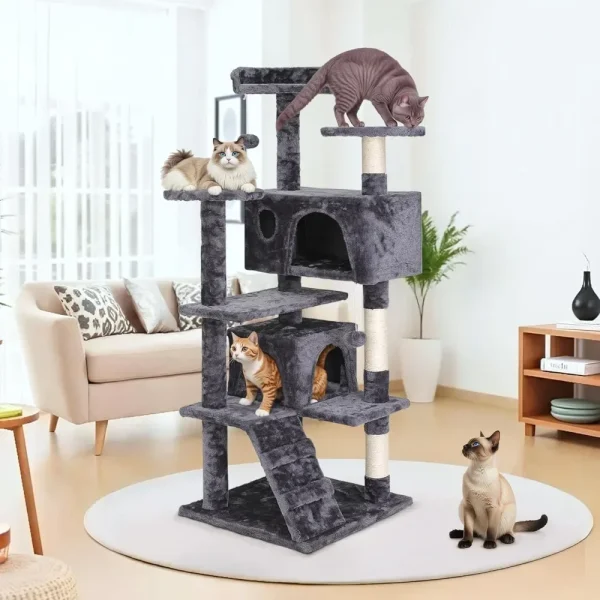 54-Inch Multi-Level Cat Tower – Condo Tree Furniture with Scratching Posts - Image 2