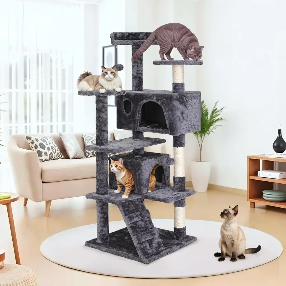 54-Inch Multi-Level Cat Tower – Condo Tree Furniture with Scratching Posts - Image 2