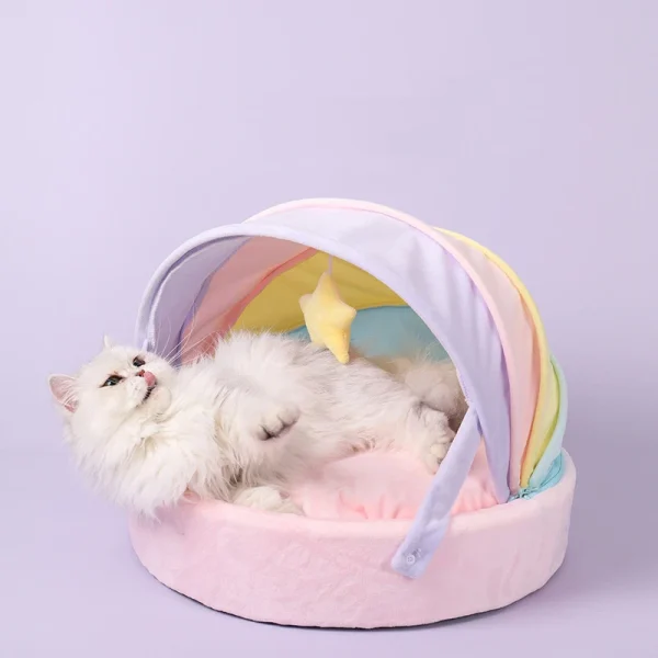 Rainbow Tent Cat House – Cute Warm Bed for Small Dogs and Indoor Cats - Image 4