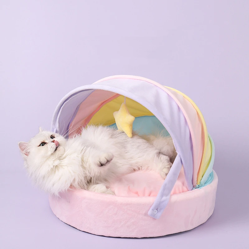 Rainbow Tent Cat House – Cute Warm Bed for Small Dogs and Indoor Cats - Image 4