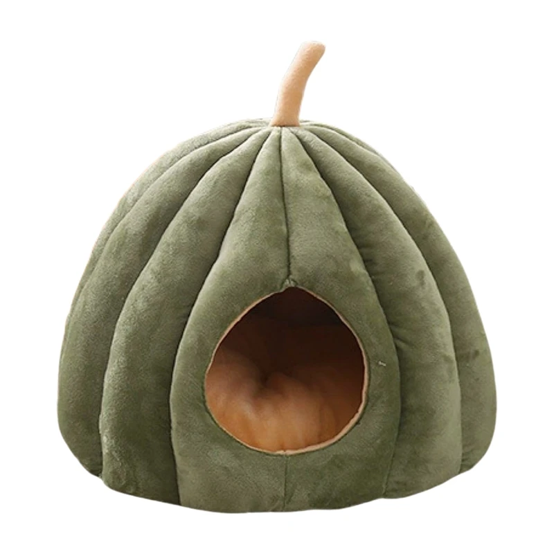 Pumpkin Shaped Cat Bed – Warm Winter Closed Pet Sleeping House for Cats and Kittens