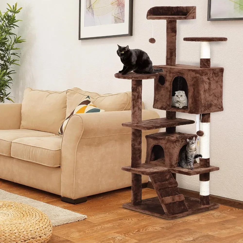 54-Inch Multi-Level Cat Tower – Indoor Activity Center with Bed and Scratching Post - Image 2