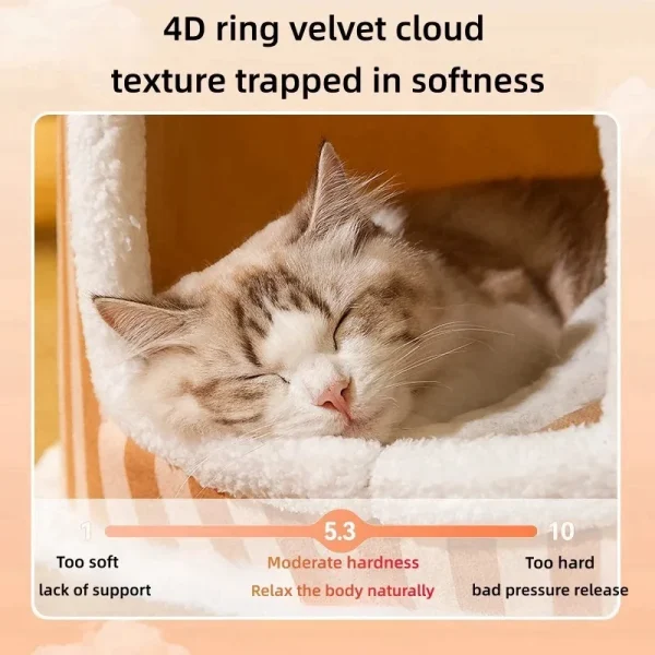 Foldable Deep Sleep Cat Bed – Washable Striped Plush Bed for Dogs and Cats - Image 3