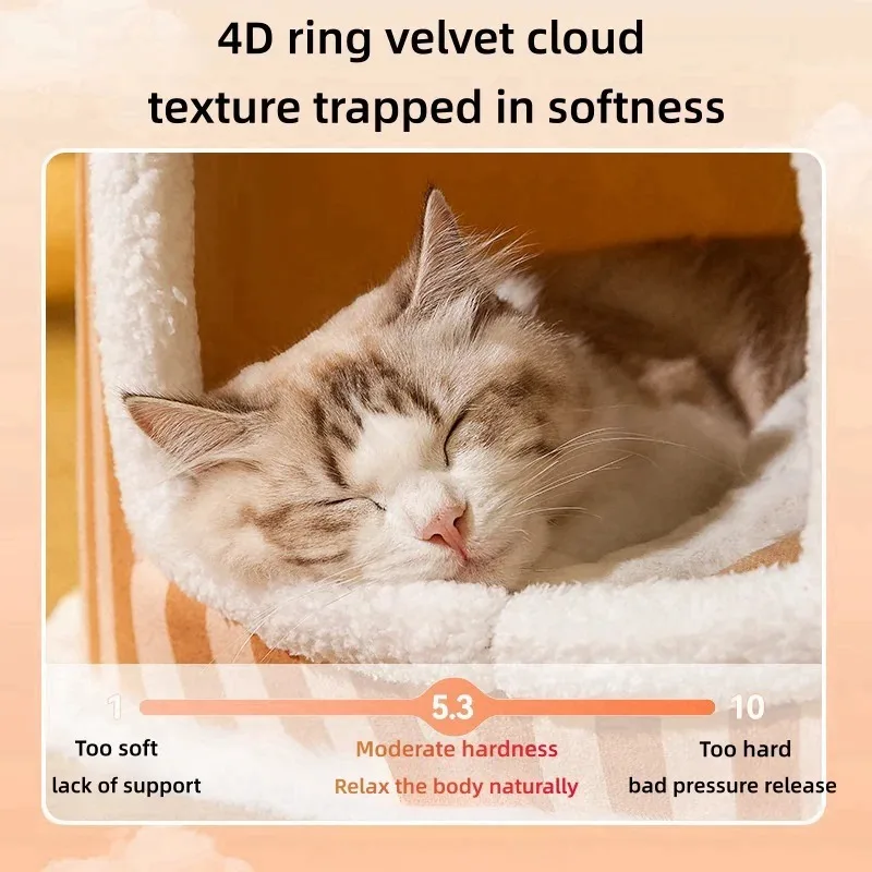 Foldable Deep Sleep Cat Bed – Washable Striped Plush Bed for Dogs and Cats - Image 3