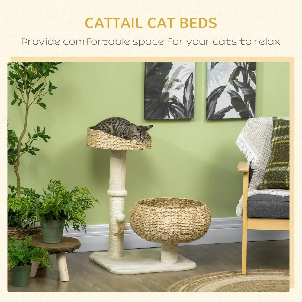 28-Inch Elevated Cat Tree with Scratching Post – Basket Design Small Cat Tower with Toy Ball - Image 3