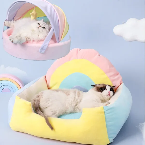 Rainbow Tent Cat House – Cute Warm Bed for Small Dogs and Indoor Cats - Image 2